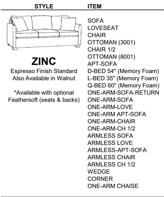 Stylus Sofas ZINC SOFA
