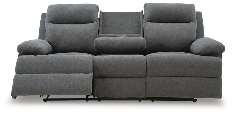 Side-Swipe Reclining Sofa with Drop Down Table