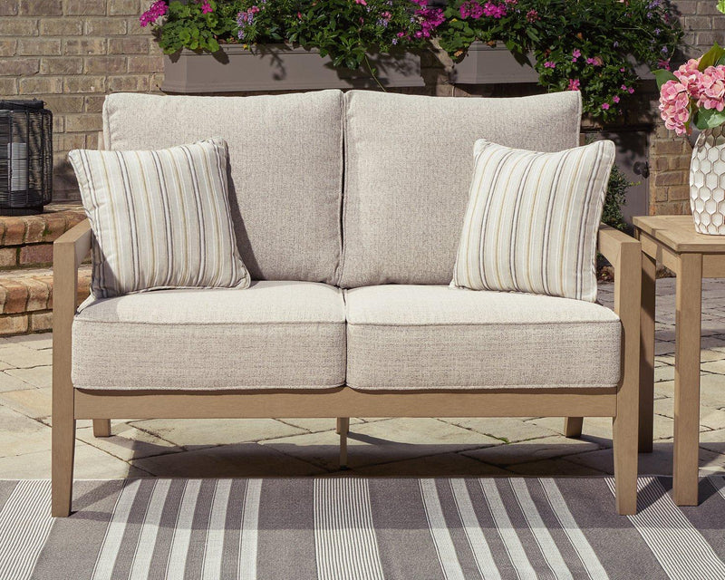 Hallow Creek Outdoor Loveseat with Cushion - Coastal Roots Furniture (Courtenay, BC)