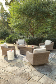 Beachcroft Beachcroft Fire Pit Table with Four Nuvella Swivel Lounge Chairs - Coastal Roots Furniture (Courtenay, BC)