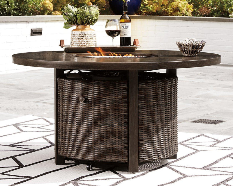 Paradise Trail Paradise Trail Fire Pit Table with 4 Nuvella Swivel Lounge Chairs - Coastal Roots Furniture (Courtenay, BC)