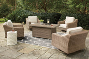 Beachcroft Beachcroft Fire Pit Table with Four Nuvella Swivel Lounge Chairs - Coastal Roots Furniture (Courtenay, BC)