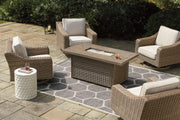 Beachcroft Beachcroft Fire Pit Table with Four Nuvella Swivel Lounge Chairs - Coastal Roots Furniture (Courtenay, BC)