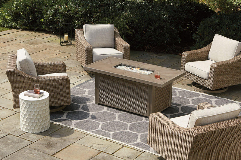 Beachcroft Beachcroft Fire Pit Table with Four Nuvella Swivel Lounge Chairs - Coastal Roots Furniture (Courtenay, BC)