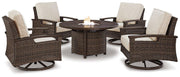 Paradise Trail Paradise Trail Fire Pit Table with 4 Nuvella Swivel Lounge Chairs - Coastal Roots Furniture (Courtenay, BC)