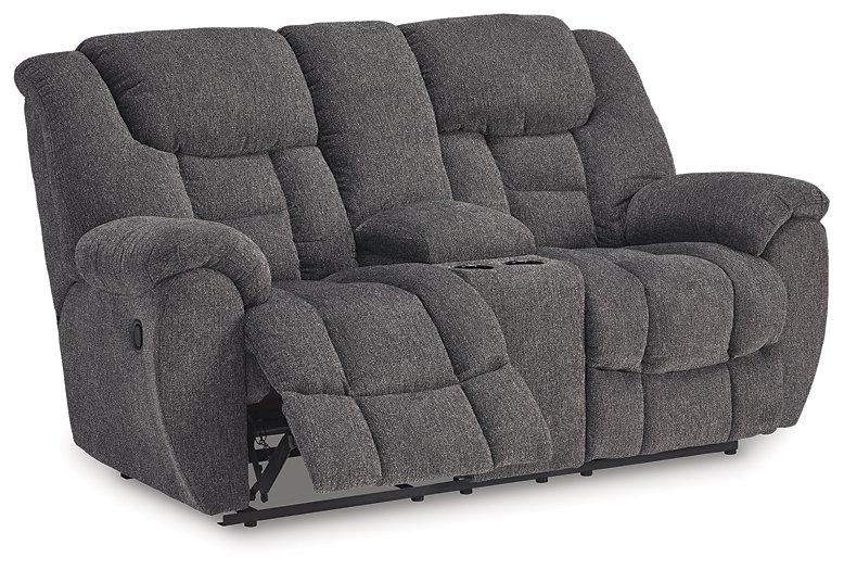 Foreside Reclining Loveseat with Console - Coastal Roots Furniture (Courtenay, BC)