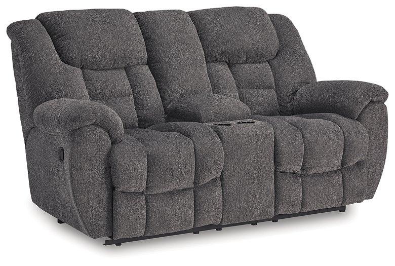 Foreside Reclining Loveseat with Console - Coastal Roots Furniture (Courtenay, BC)