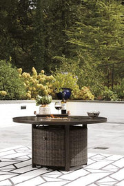 Paradise Trail Paradise Trail Fire Pit Table with 4 Nuvella Swivel Lounge Chairs - Coastal Roots Furniture (Courtenay, BC)