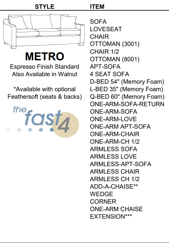 Stylus Sofas METRO ONE-ARM APT-SOFA