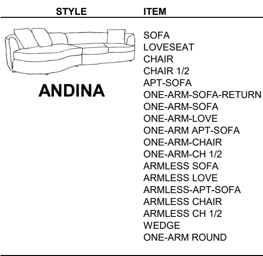 Stylus Sofas ANDINA ARMLESS CH 1/2