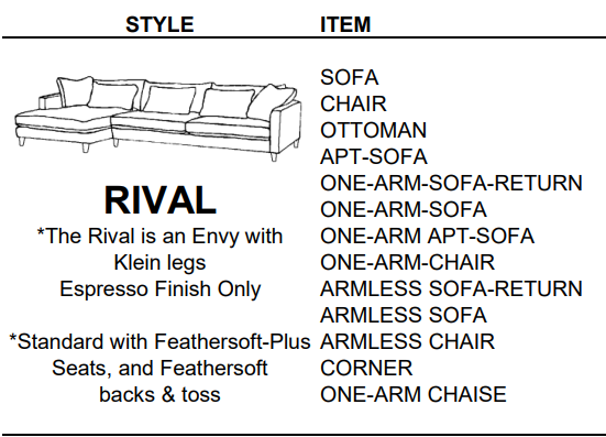 Stylus Sofas RIVAL ONE-ARM-SOFA-RETURN