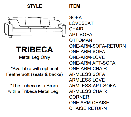 Stylus Sofas TRIBECA ONE-ARM-SOFA-RETURN
