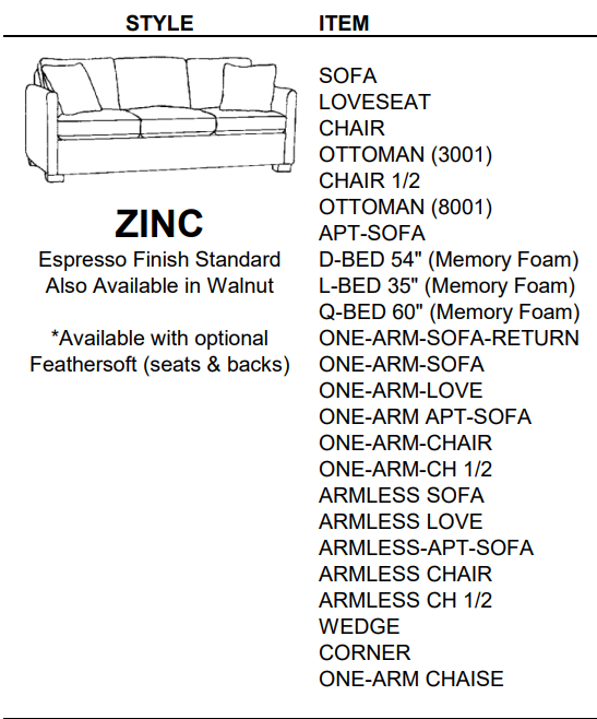 Stylus Sofas ZINC ARMLESS SOFA